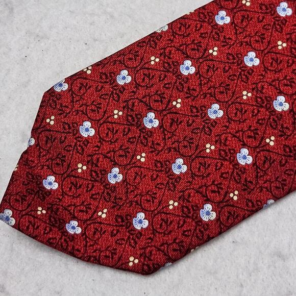 Floral Tie‎ Metropolitan Museum Of Art Red Blue Flowers 100% Silk Made In Italy - Picture 3 of 8